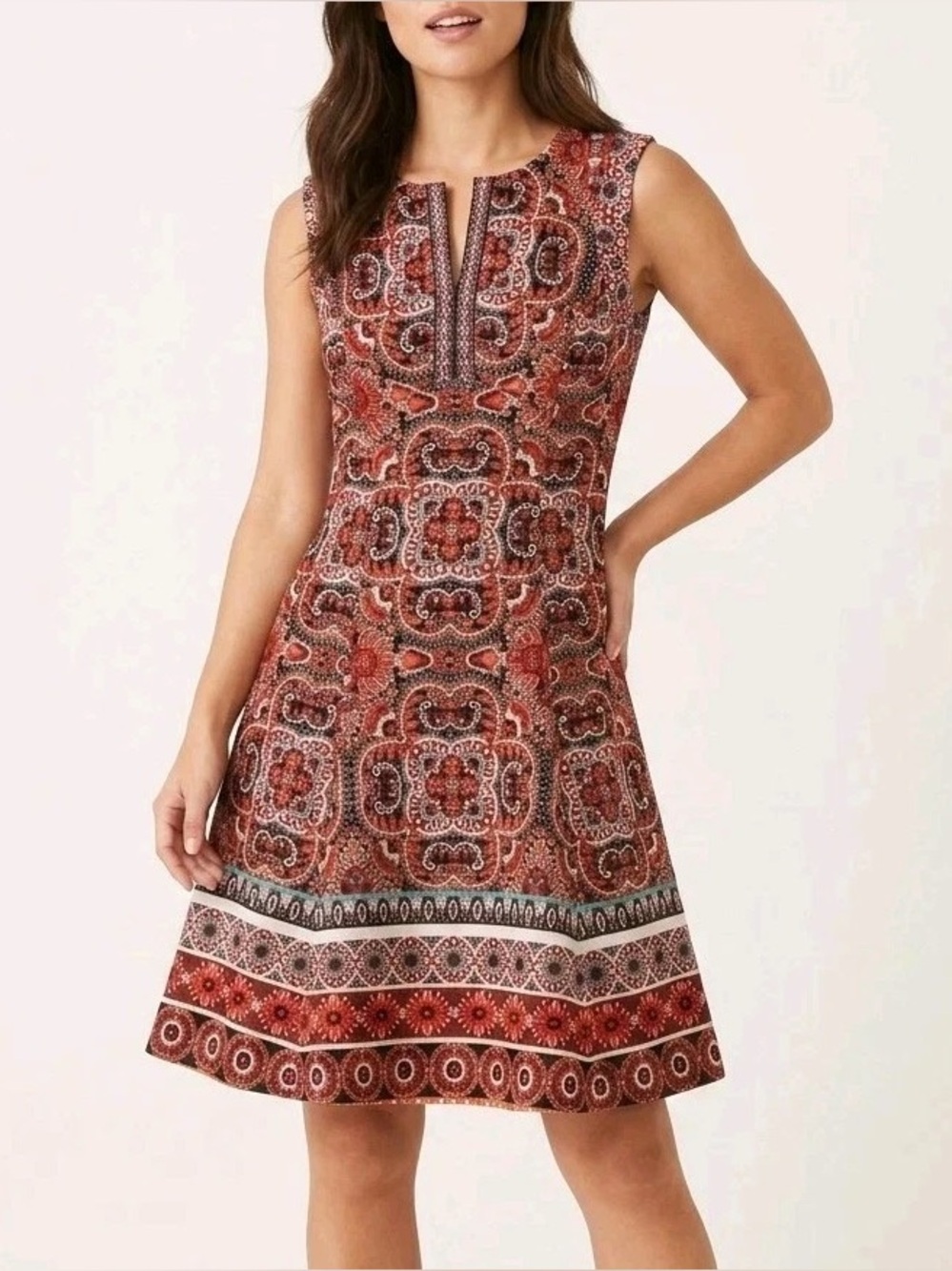 Sleeveless Black and Pink Printed V-Neck Shift Dress